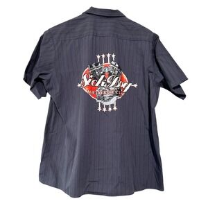 SICK‎ BOY Motorcycles Mens Gray Striped Short Sleeve Mechanics Button Shirt 2XL